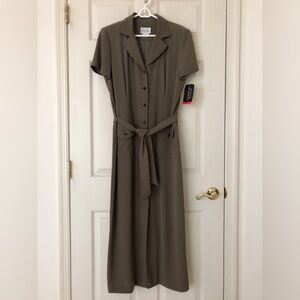 NWT David Warren Vintage Maxi Dress in Olive Green Size 12